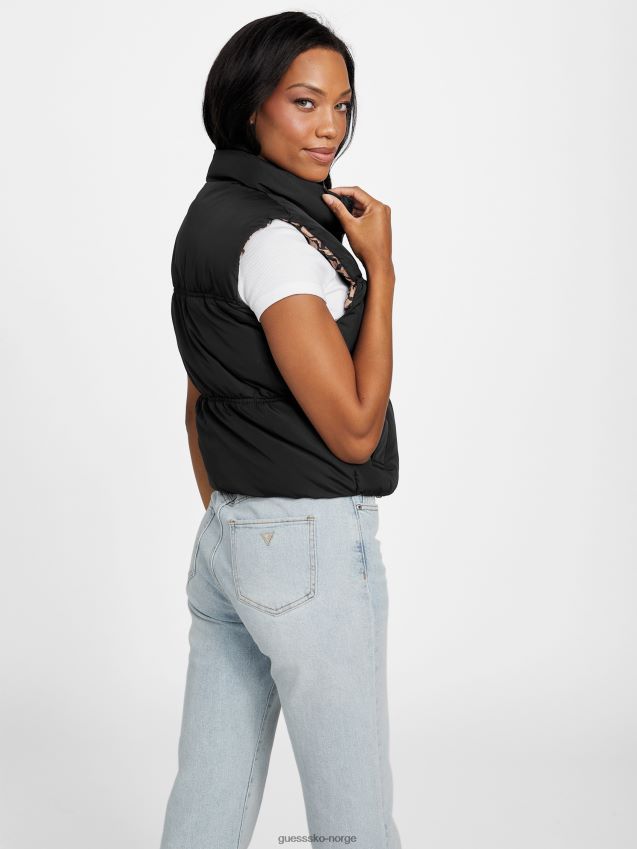 Guess jet black øko rane vendbar puffervest kulsvart kvinner F0LJ806831