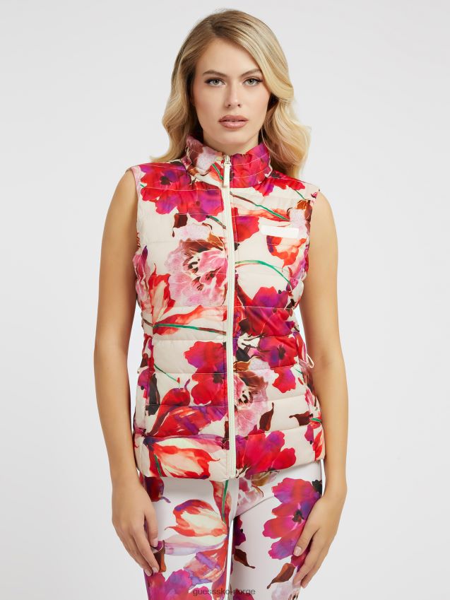 Guess rød multi all over floral puffervest rød multi kvinner F0LJ804871