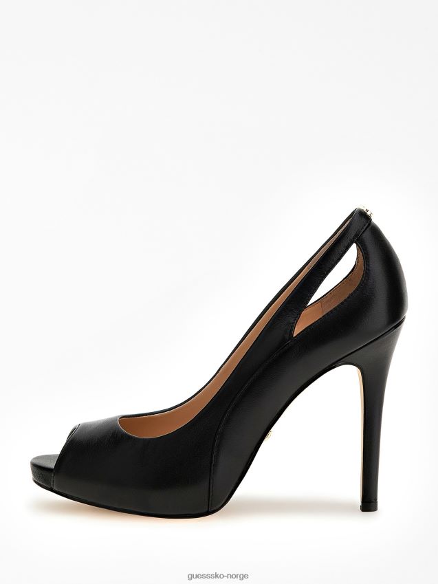 Guess svart civina peep-toe banesko i ekte skinn svart kvinner F0LJ805549