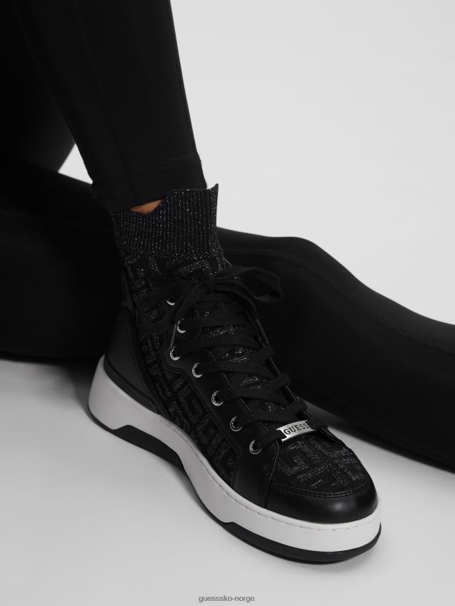 Guess svart stoff manney strikket logo high-top joggesko svart stoff kvinner F0LJ809937