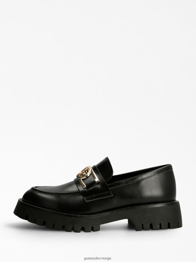 Guess ilary loafer i ekte skinn svart svart kvinner F0LJ805604