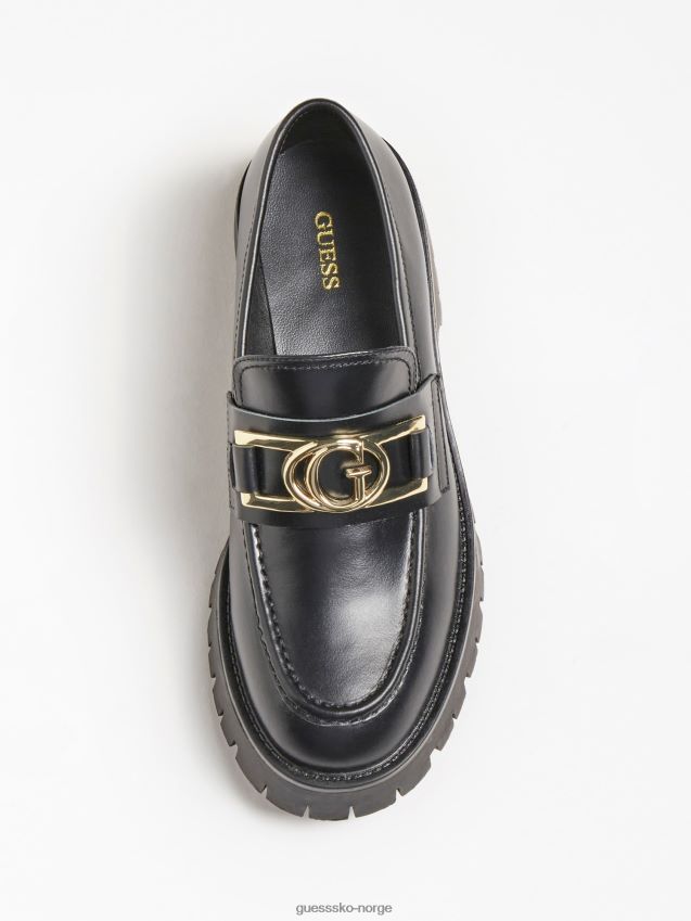 Guess ilary loafer i ekte skinn svart svart kvinner F0LJ805604