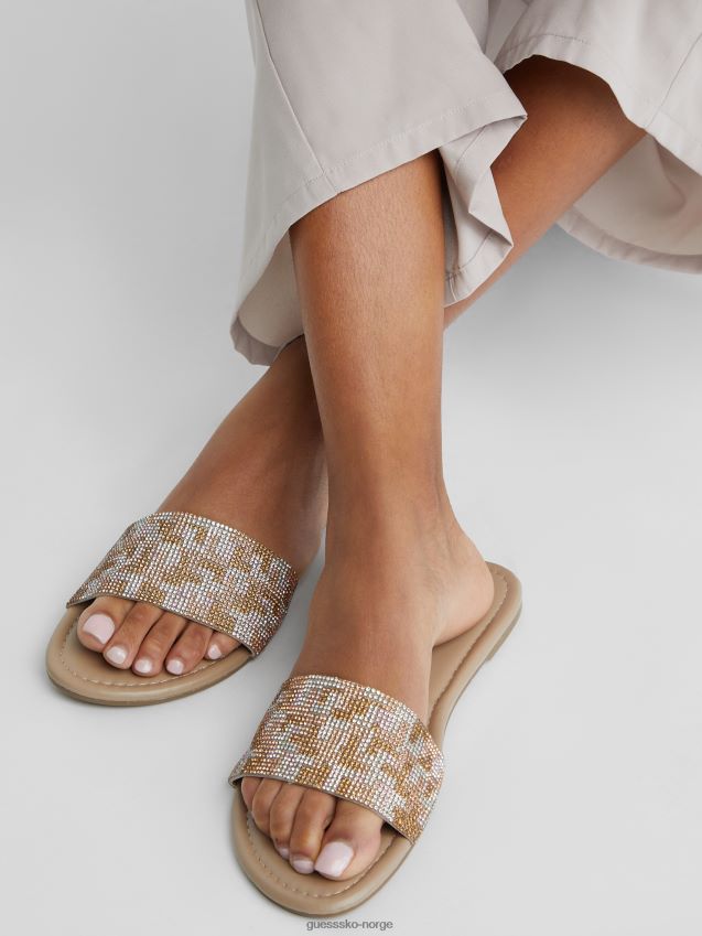 Guess Billa rhinestone slidesandaler lys naturlig lys naturlig kvinner F0LJ807547