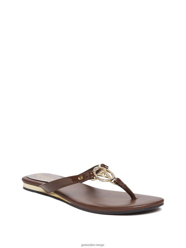Guess chocolate makena rhinestone logo flip flops sjokolade kvinner F0LJ807558
