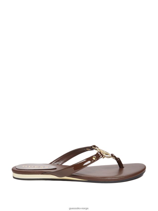 Guess chocolate makena rhinestone logo flip flops sjokolade kvinner F0LJ807558