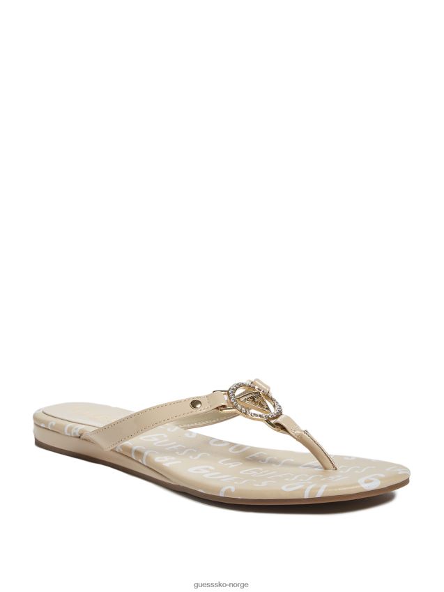 Guess tan makena rhinestone logo flip flops tan kvinner F0LJ807570
