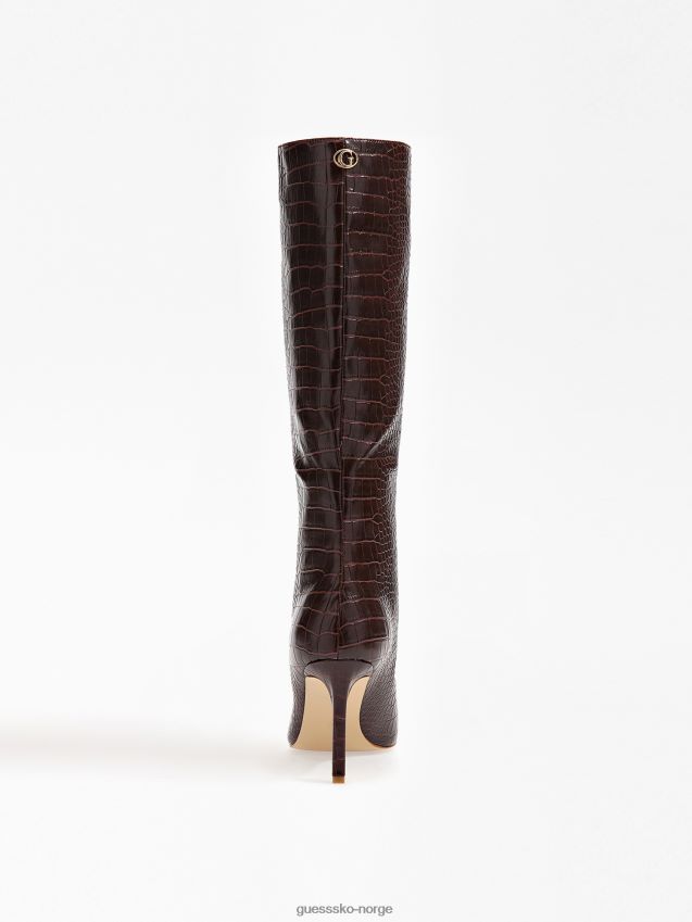 Guess høye dayton-støvler med krokodiltrykk brune brun kvinner F0LJ803274