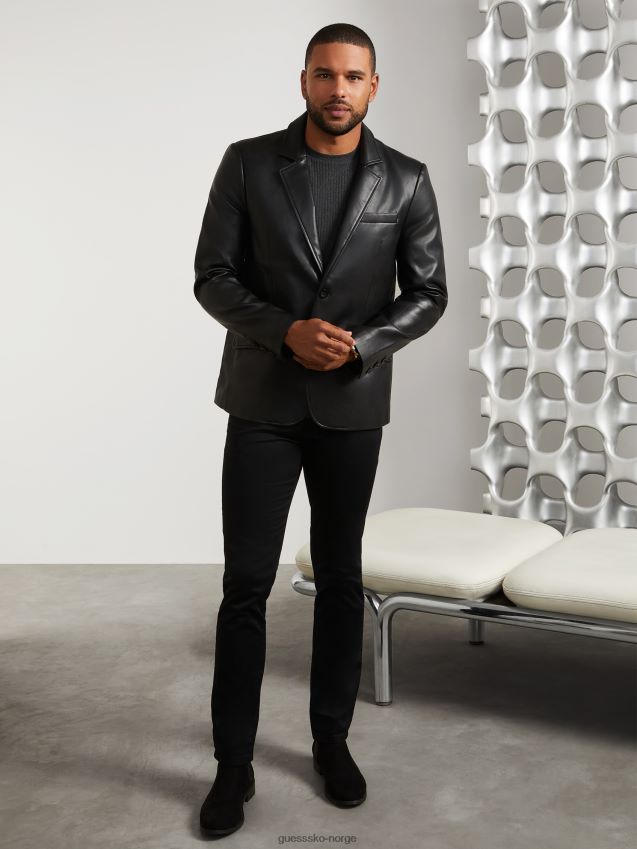 Guess jet black dex blazer i imitert skinn kulsvart menn F0LJ807889