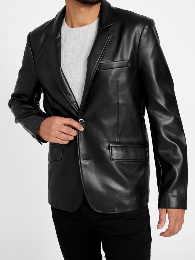 Guess jet black dex blazer i imitert skinn kulsvart menn F0LJ807889
