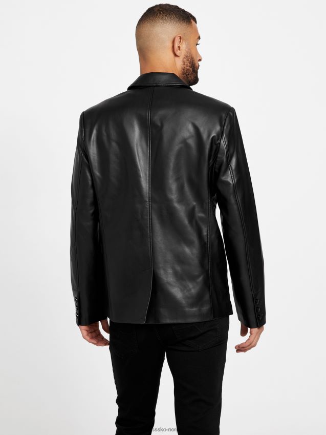 Guess jet black dex blazer i imitert skinn kulsvart menn F0LJ807889