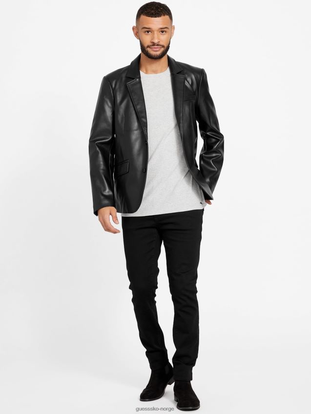 Guess jet black dex blazer i imitert skinn kulsvart menn F0LJ807889