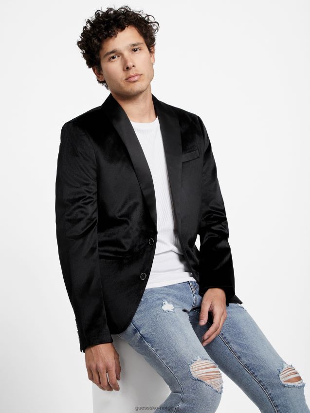Guess raul fløyelsblazer kulsort kulsvart menn F0LJ808062