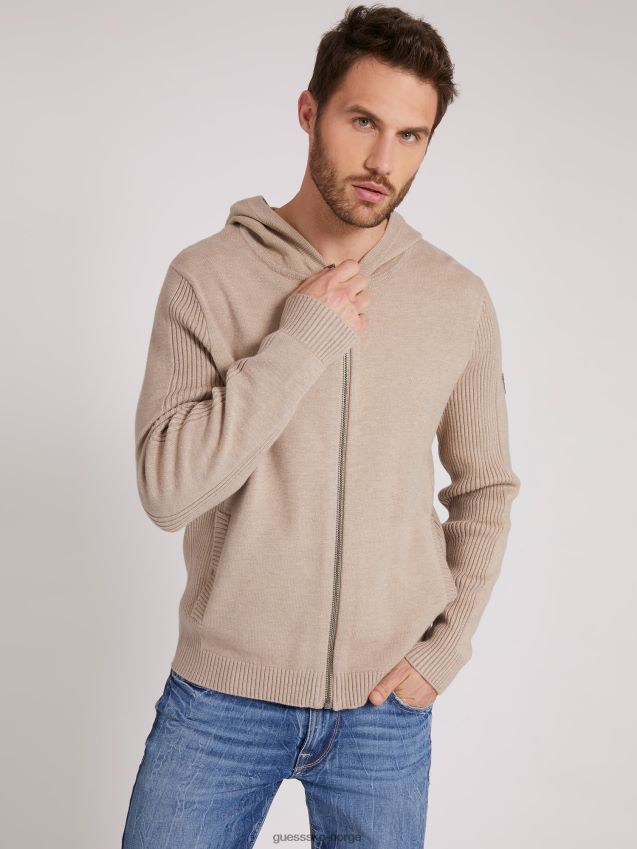 Guess beige cardigan med glidelås beige menn F0LJ801186