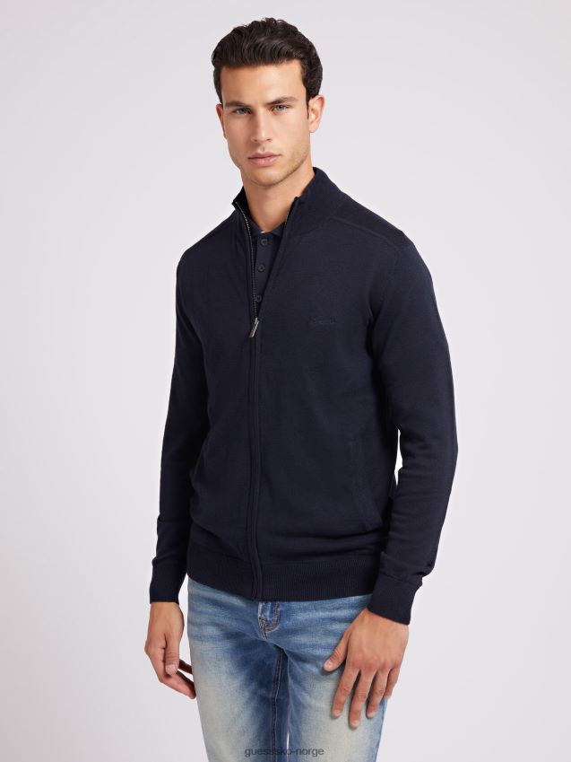 Guess blå cardigan med glidelås blå menn F0LJ80105