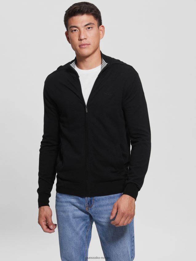 Guess jet black eco ralphie cardigan med glidelås foran kulsvart menn F0LJ8010478