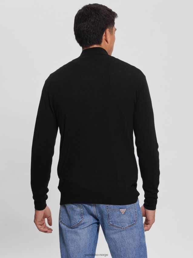 Guess jet black eco ralphie cardigan med glidelås foran kulsvart menn F0LJ8010478