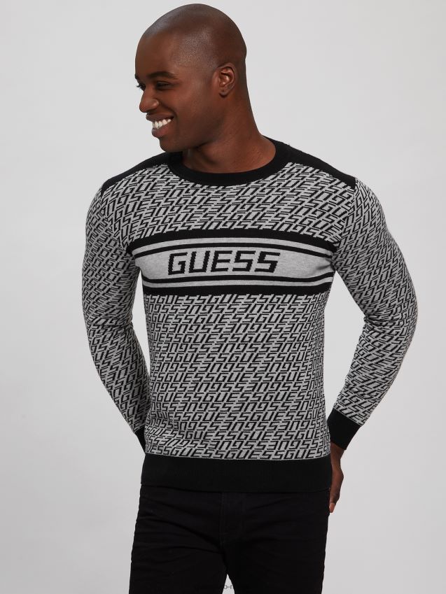 Guess allover logo g grå og b eco palmer jacquard logo genser allover logo g grå og b menn F0LJ8010454