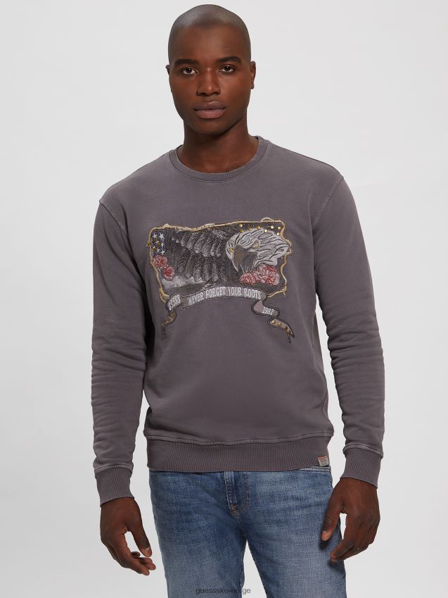 Guess becket fleece sweatshirt med rund hals ulveskinn ulveskinn menn F0LJ8010431
