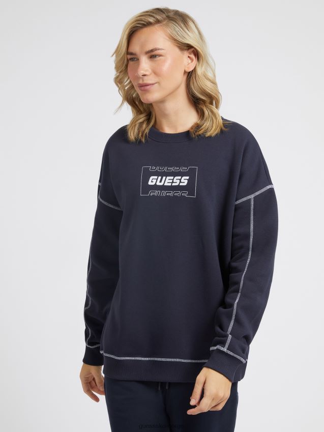 Guess blå front logo sweatshirt ny trend blå menn F0LJ80423