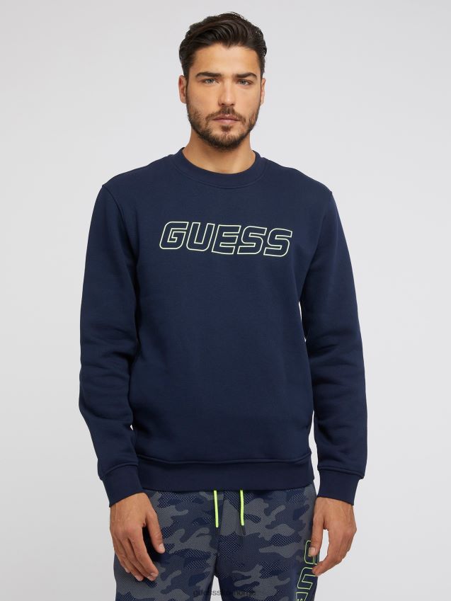 Guess blå genser med logo foran blå menn F0LJ80933