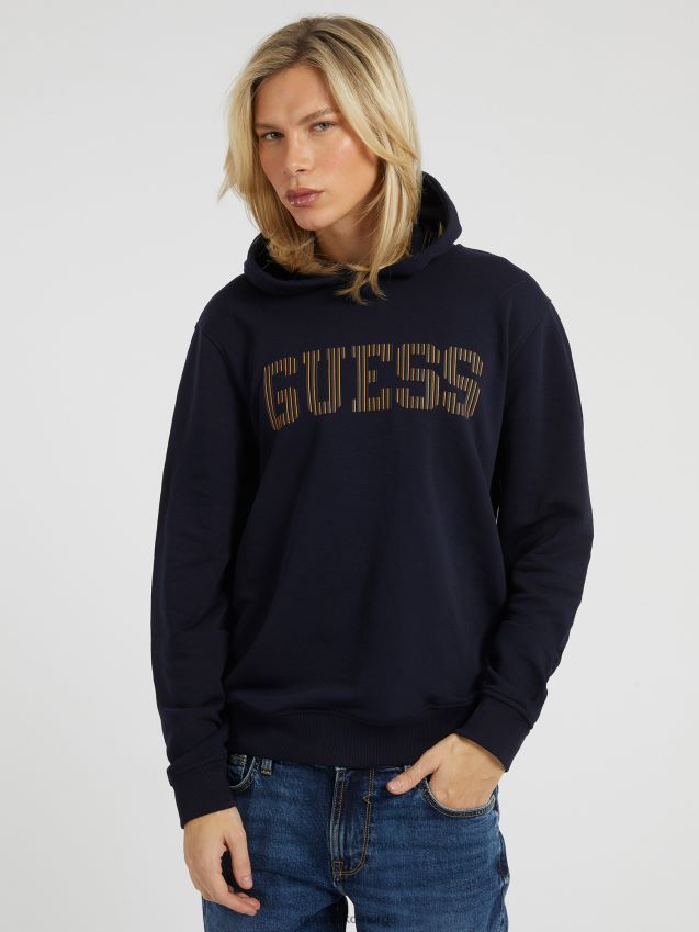 Guess blå hettegenser med logo foran blå menn F0LJ80724