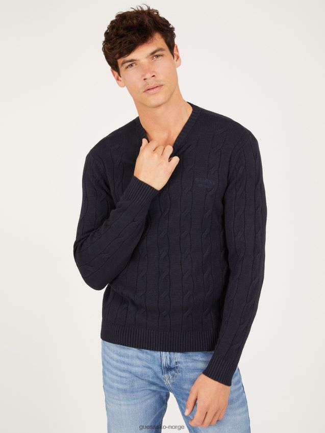 Guess blå multi-kabelstrikket genser blå multi menn F0LJ801354