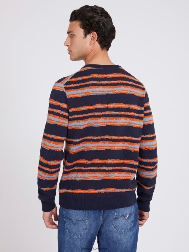 Guess blå multistripet genser i ullblanding blå multi menn F0LJ80120