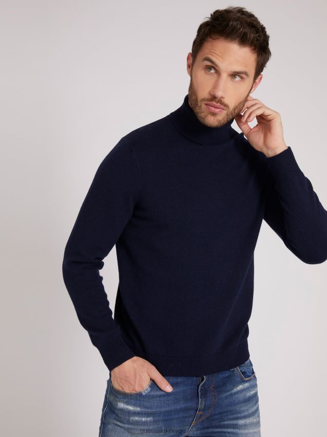 Guess blå ullblanding genser med turtelhals blå menn F0LJ801405