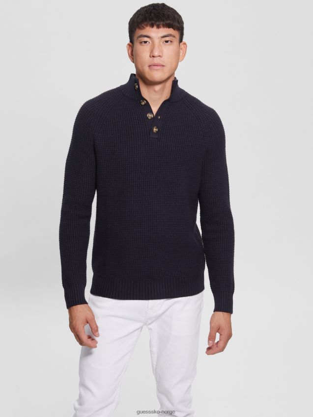 Guess bleu lgant øko vaffelstrikket genser bleu lgant menn F0LJ8010421
