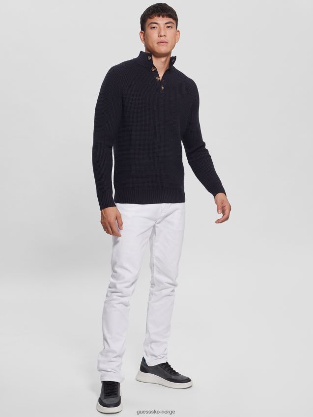 Guess bleu lgant øko vaffelstrikket genser bleu lgant menn F0LJ8010421