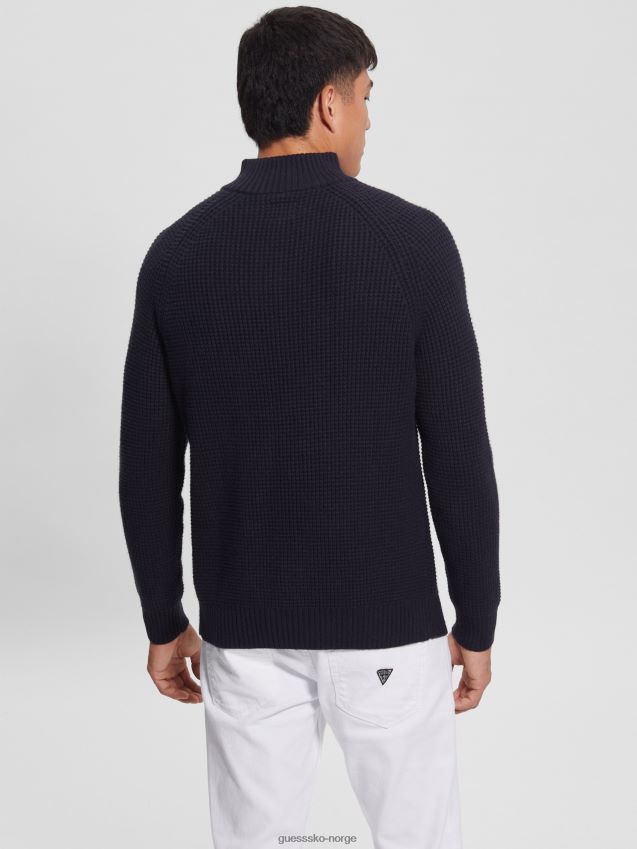 Guess bleu lgant øko vaffelstrikket genser bleu lgant menn F0LJ8010421