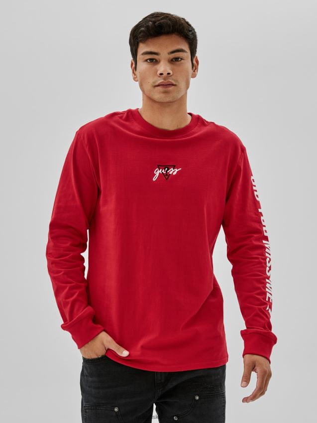 Guess burgunder genser med trykk bak burgunder menn F0LJ801412