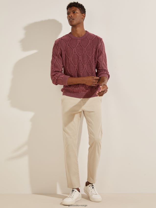Guess burgunder rose multi dawson kabelstrikket genser burgunder rose multi menn F0LJ8010547