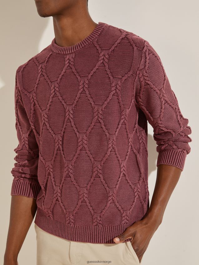 Guess burgunder rose multi dawson kabelstrikket genser burgunder rose multi menn F0LJ8010547