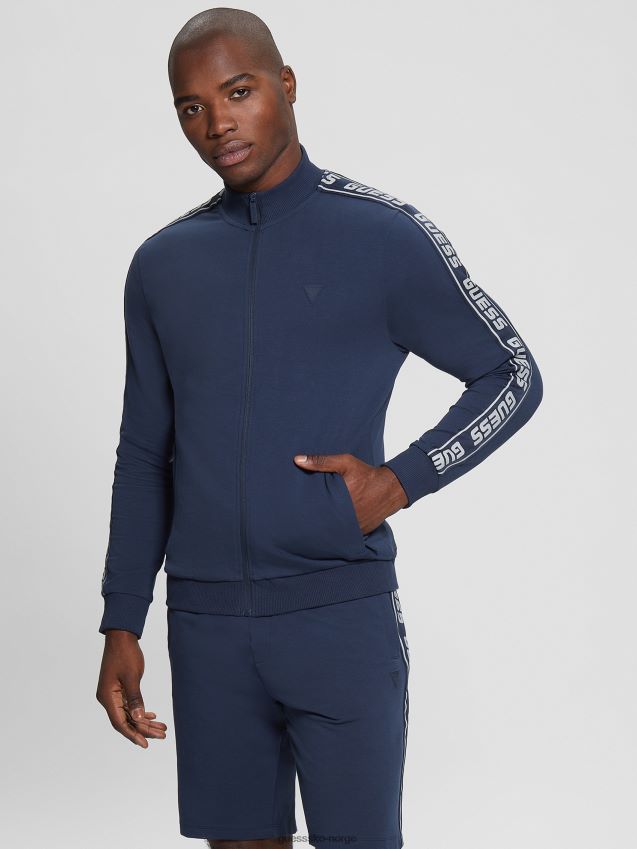 Guess eco arlo logo tape sweatshirt med glidelås silkeblå silkeblått menn F0LJ8010443