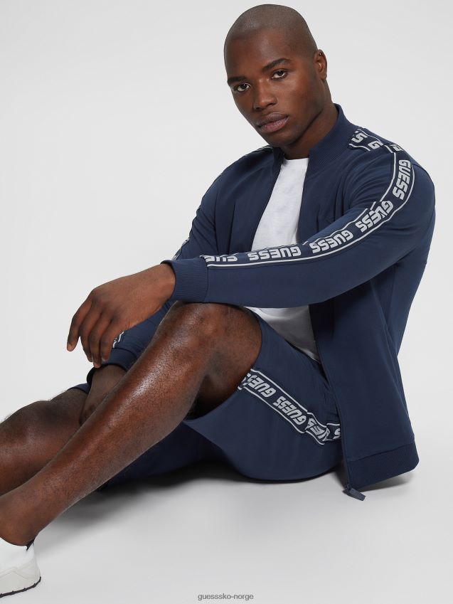 Guess eco arlo logo tape sweatshirt med glidelås silkeblå silkeblått menn F0LJ8010443