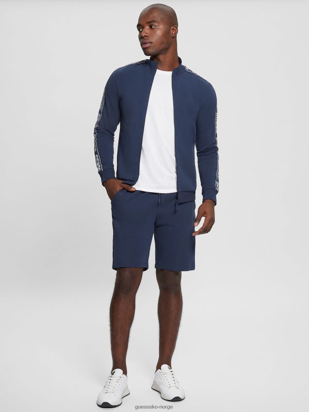 Guess eco arlo logo tape sweatshirt med glidelås silkeblå silkeblått menn F0LJ8010443