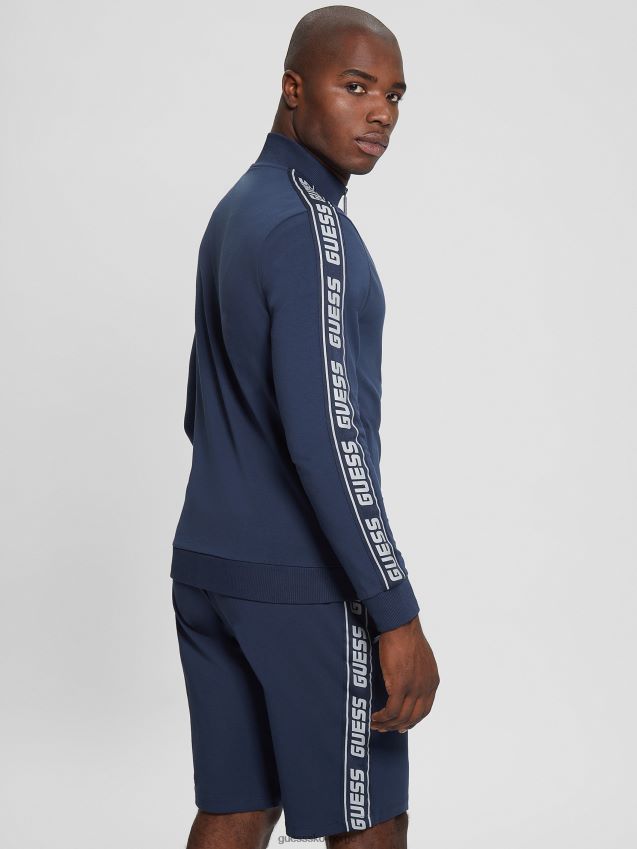 Guess eco arlo logo tape sweatshirt med glidelås silkeblå silkeblått menn F0LJ8010443