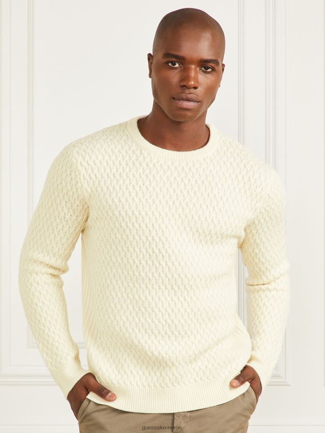 Guess eco basket stitch crewneck genser spirit white spirit hvit menn F0LJ8010540