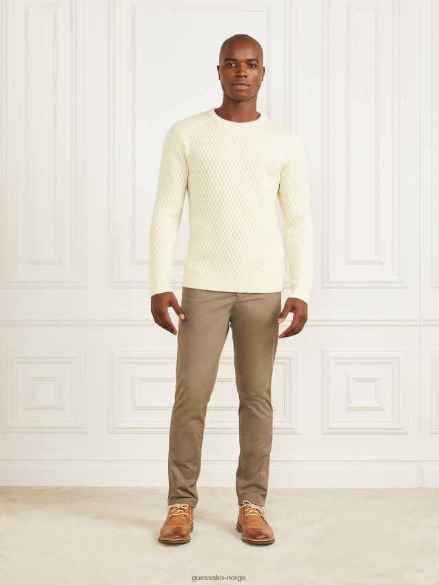 Guess eco basket stitch crewneck genser spirit white spirit hvit menn F0LJ8010540