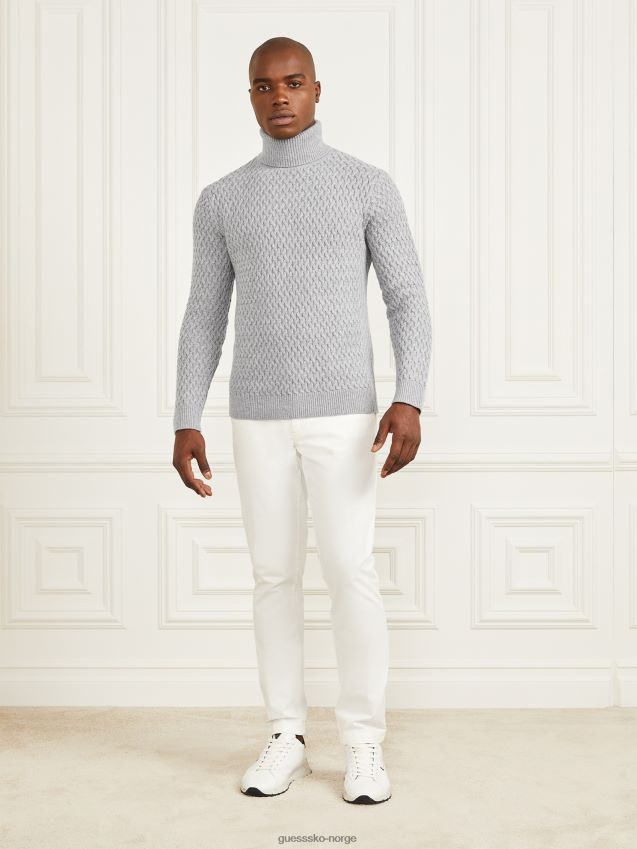 Guess eco basket stitch turtleneck genser lys steinlyng lys steinlyng menn F0LJ8010491