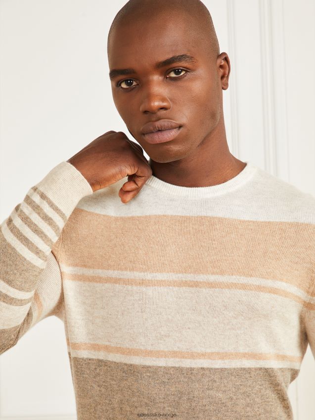 Guess genser med rund hals i kashmirblanding med naturlige striper naturlige striper menn F0LJ8010471