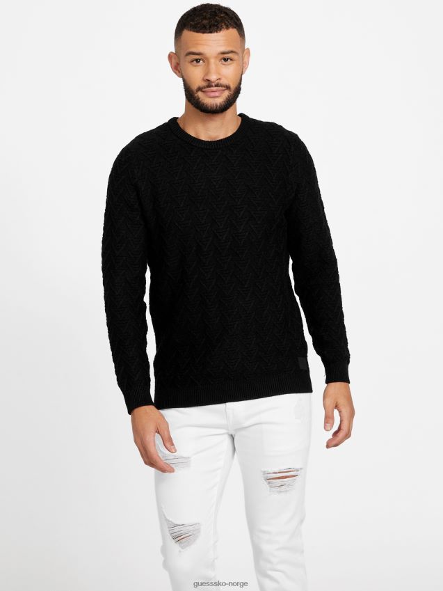 Guess geometrisk crewneck genser jet black kulsvart menn F0LJ808143