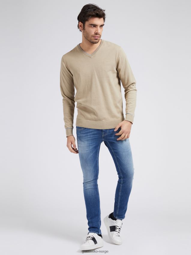 Guess grå bomullsgenser med v-hals stretch grå menn F0LJ801297