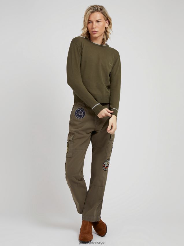 Guess grønn bomullsgenser med rund hals og stretch grønn menn F0LJ801456