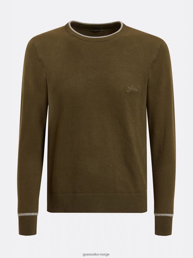 Guess grønn bomullsgenser med rund hals og stretch grønn menn F0LJ801456