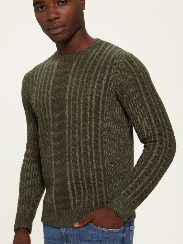 Guess grønn lyng combo phil tofarget kabelstrikket genser grønn lyng kombo menn F0LJ8010477