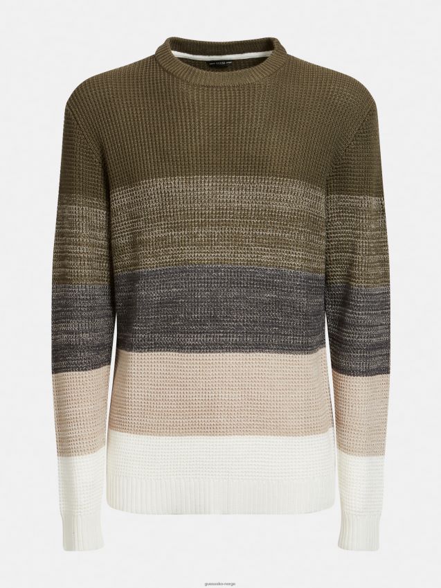 Guess grønn stripete genser med rund hals grønn multi menn F0LJ801433