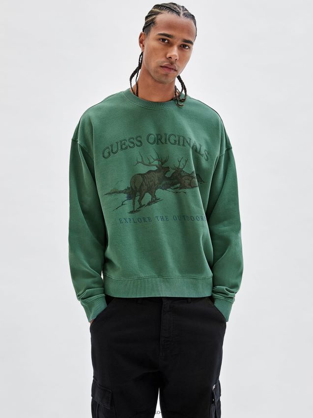 Guess grønn sweatshirt med trykk foran grønn menn F0LJ80791