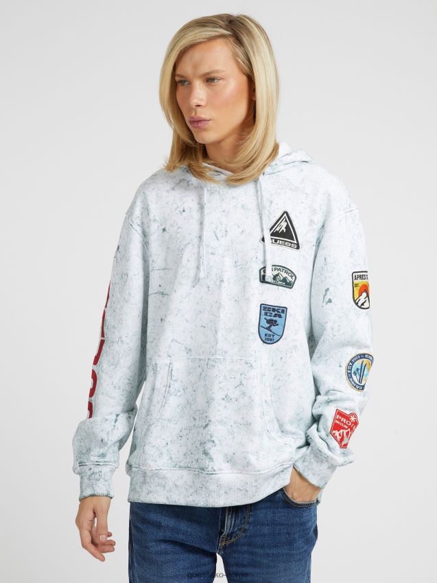 Guess hvit genser med flere broderte patcher hvit multi menn F0LJ80781
